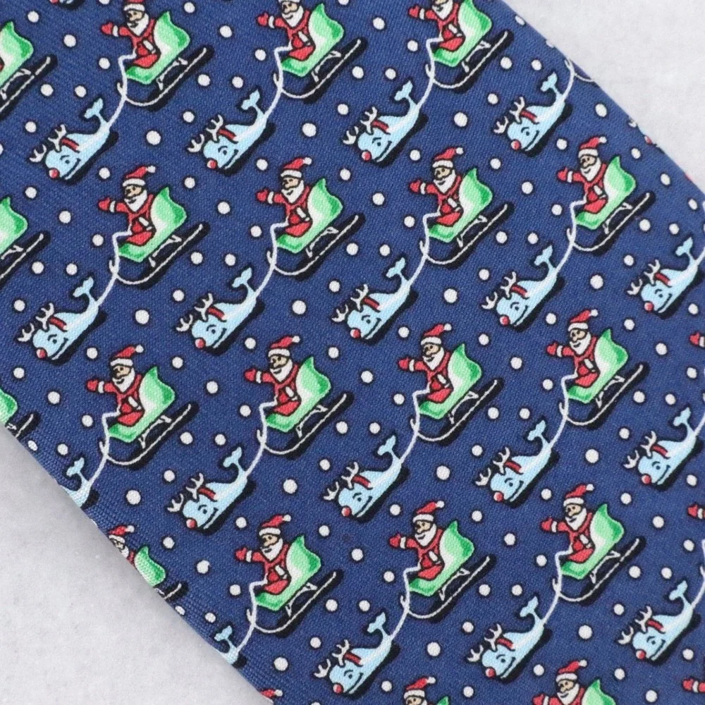 Vineyard Vines Santa Whale Sleigh Blue Silk Christmas Tie Kids Holiday Necktie